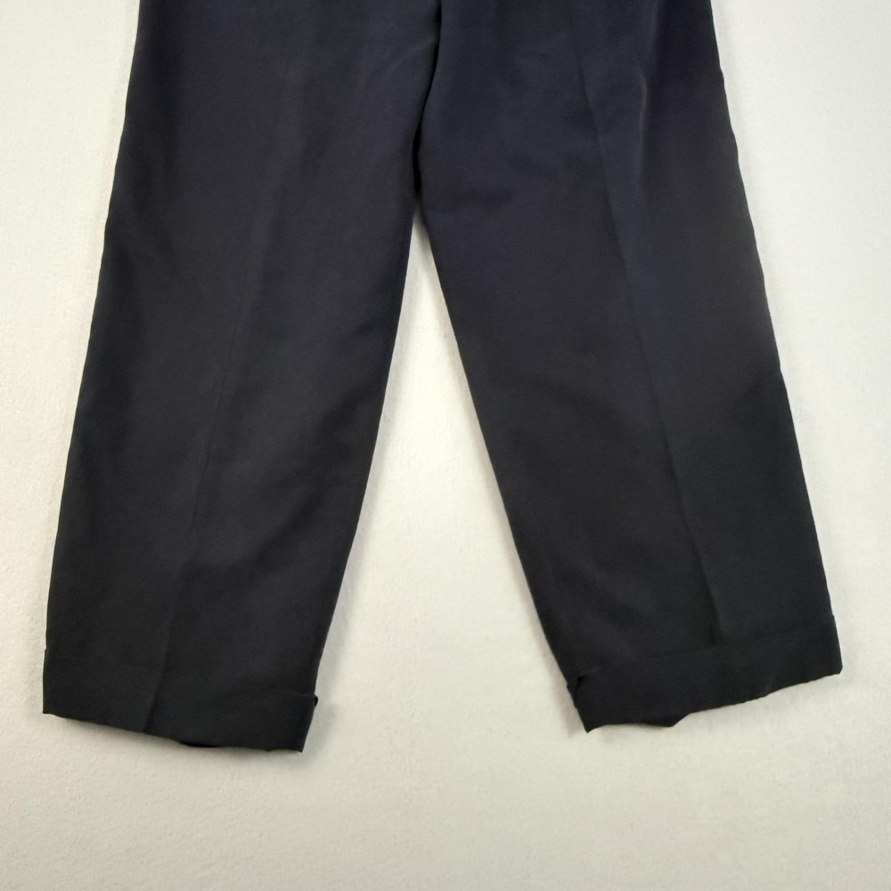 Via Seta Trousers Women 12 Black Pleated Silk High Rise Straight Leg Deadstock - Picture 16 of 16